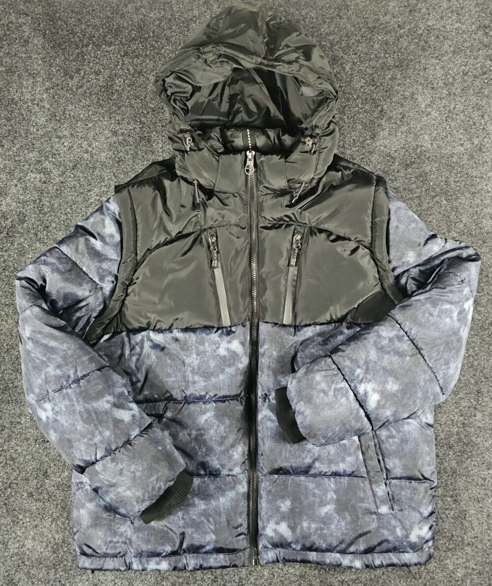 Southpole Mens Convertible Puffer Jacket with Hood Blue/Black Full Zip Size 2XL